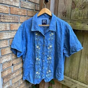 Vintage Quiz Blue Embroidered Button Down Shirt